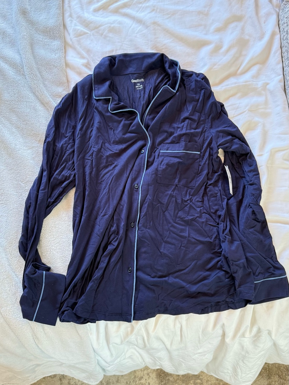 Gap Softest Modal Pajama Top with Light Blue Piping - Petite XS